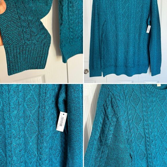 New Cable Knit Jumper Sweater Men’s Size LT Blue Teal Crewneck - Picture 13 of 17